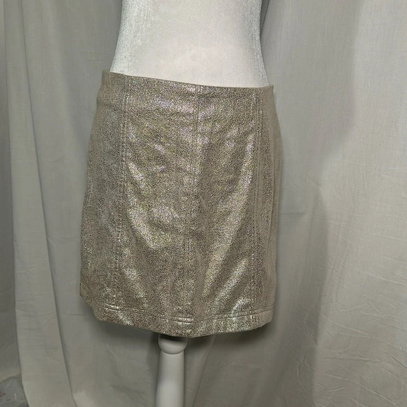 metallic silver & tan faux leather Free People mini skirt size 8 - Picture 1 of 4